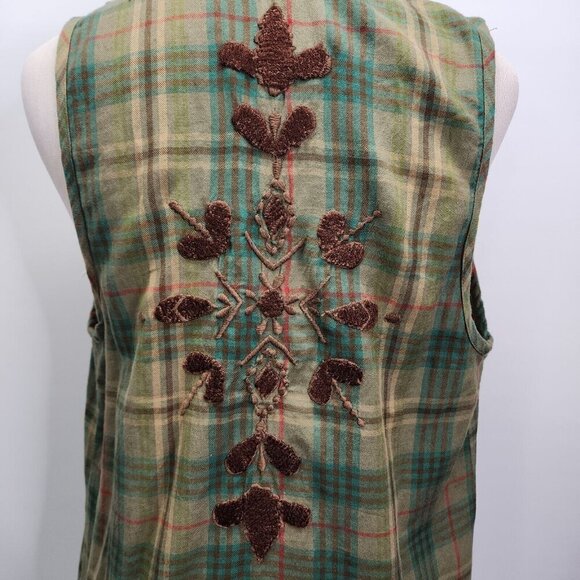 Kyla Seo Green Plaid Embroidered Open Front Sleeveless Cardigan Small EUC - Picture 7 of 13